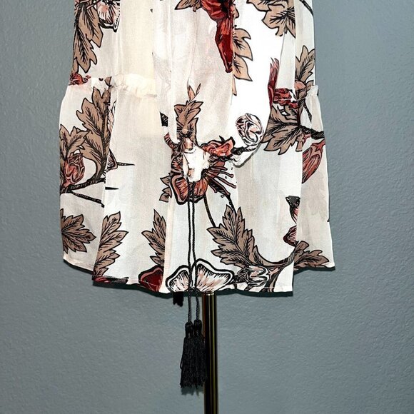 FOR LOVE and LEMONS Sheer Floral Ruffle Hem Tiered Sleeves Tassel Cuffs Dress S - Picture 5 of 12
